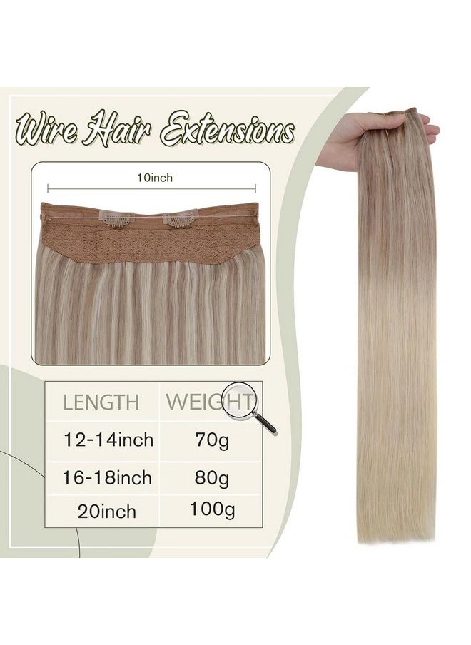 Easyouth - Invisible Wire Hair Extensions Real Human Hair Hidden Fishing Line Hair Extensions Balayage Ash Blonde Ombre Blonde Mixed Platinum Blonde Wire Extensions Real Human Hair Nordic 18 Inch 80G - Image 1