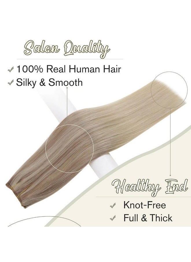 Easyouth - Invisible Wire Hair Extensions Real Human Hair Hidden Fishing Line Hair Extensions Balayage Ash Blonde Ombre Blonde Mixed Platinum Blonde Wire Extensions Real Human Hair Nordic 18 Inch 80G - Image 1