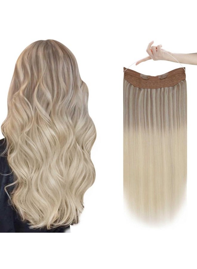 Easyouth - Invisible Wire Hair Extensions Real Human Hair Hidden Fishing Line Hair Extensions Balayage Ash Blonde Ombre Blonde Mixed Platinum Blonde Wire Extensions Real Human Hair Nordic 18 Inch 80G - Image 1