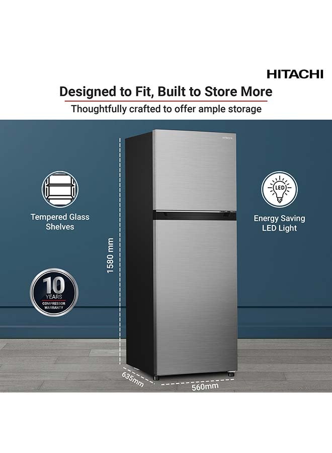 HITACHI 330L Gross & 240L Net Capacity, Top Mount Double Door Refrigerator, No Frost Fridge Freezer, High Power Inverter Compressor, Movable Twist Ice Tray, Tempered Glass Shelves 240 L HRTN5255MFXAE Inox - Image 3