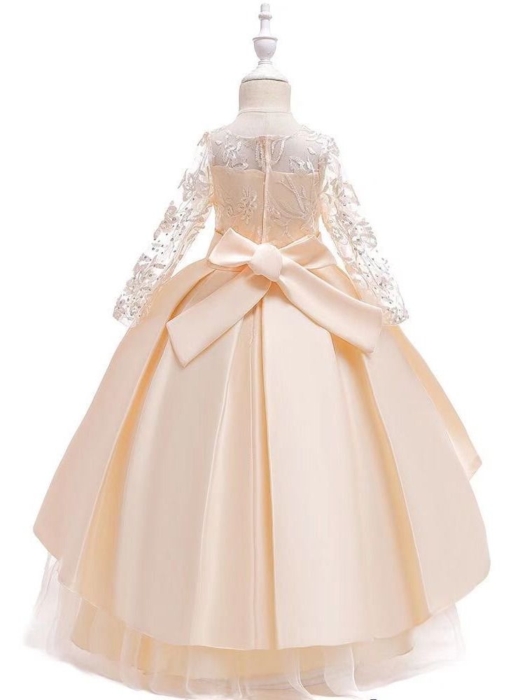 Best Gift Fashion Girl Dress For Party Beige Color - Image 3