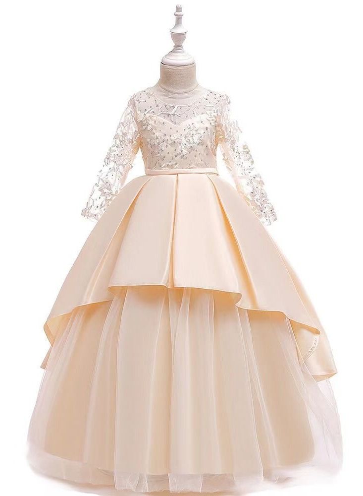 Best Gift Fashion Girl Dress For Party Beige Color - Image 1