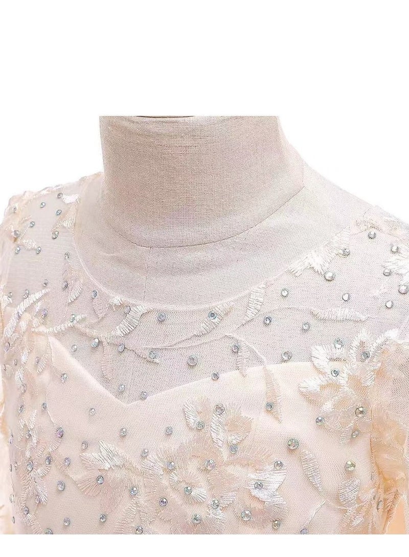 Best Gift Fashion Girl Dress For Party Beige Color - Image 4