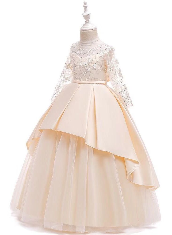 Best Gift Fashion Girl Dress For Party Beige Color - Image 2