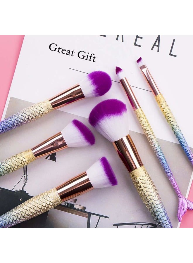 LWHao 6 Pieces Mermaid Makeup Brush Set Lovely Makeup Brush Kit for Girls Portable Beauty Cosmetic Tools Women Cosmetic Concealer Brush - Image 4