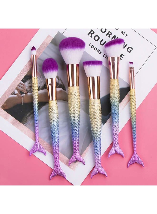LWHao 6 Pieces Mermaid Makeup Brush Set Lovely Makeup Brush Kit for Girls Portable Beauty Cosmetic Tools Women Cosmetic Concealer Brush - Image 3