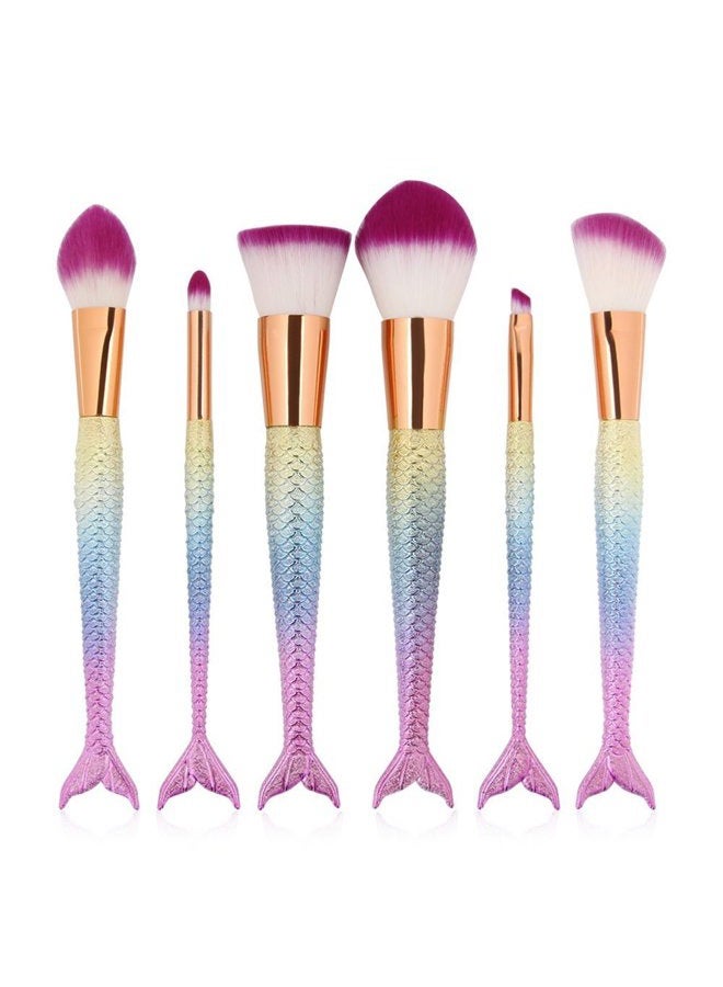 LWHao 6 Pieces Mermaid Makeup Brush Set Lovely Makeup Brush Kit for Girls Portable Beauty Cosmetic Tools Women Cosmetic Concealer Brush - Image 1