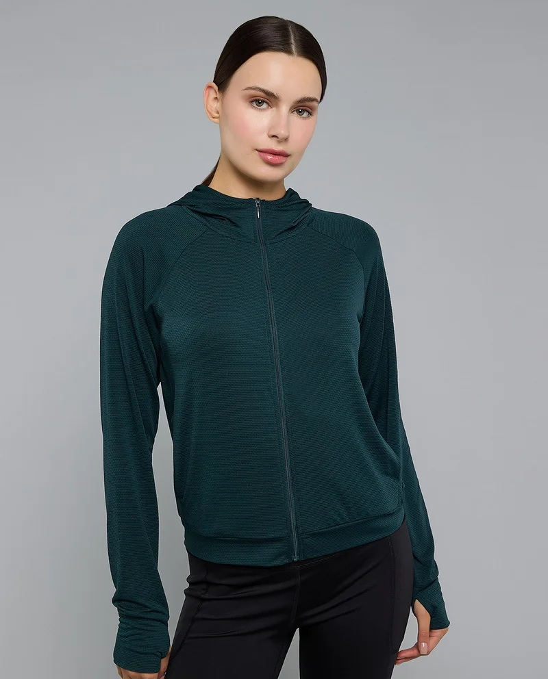 R&B Solid Hooded Active Jacket with Zipper Closure