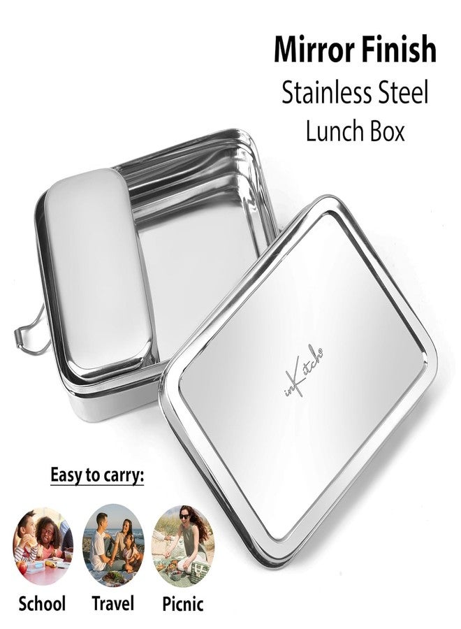 inKitch Stainless Steel Square Tiffin Box for Kids & Office | 650ML Rectangle Lunch Box with Inner Box & Locking Clip | Leak-Proof Steel Tiffin for School, College & Work | Durable & Food Safe - Image 4