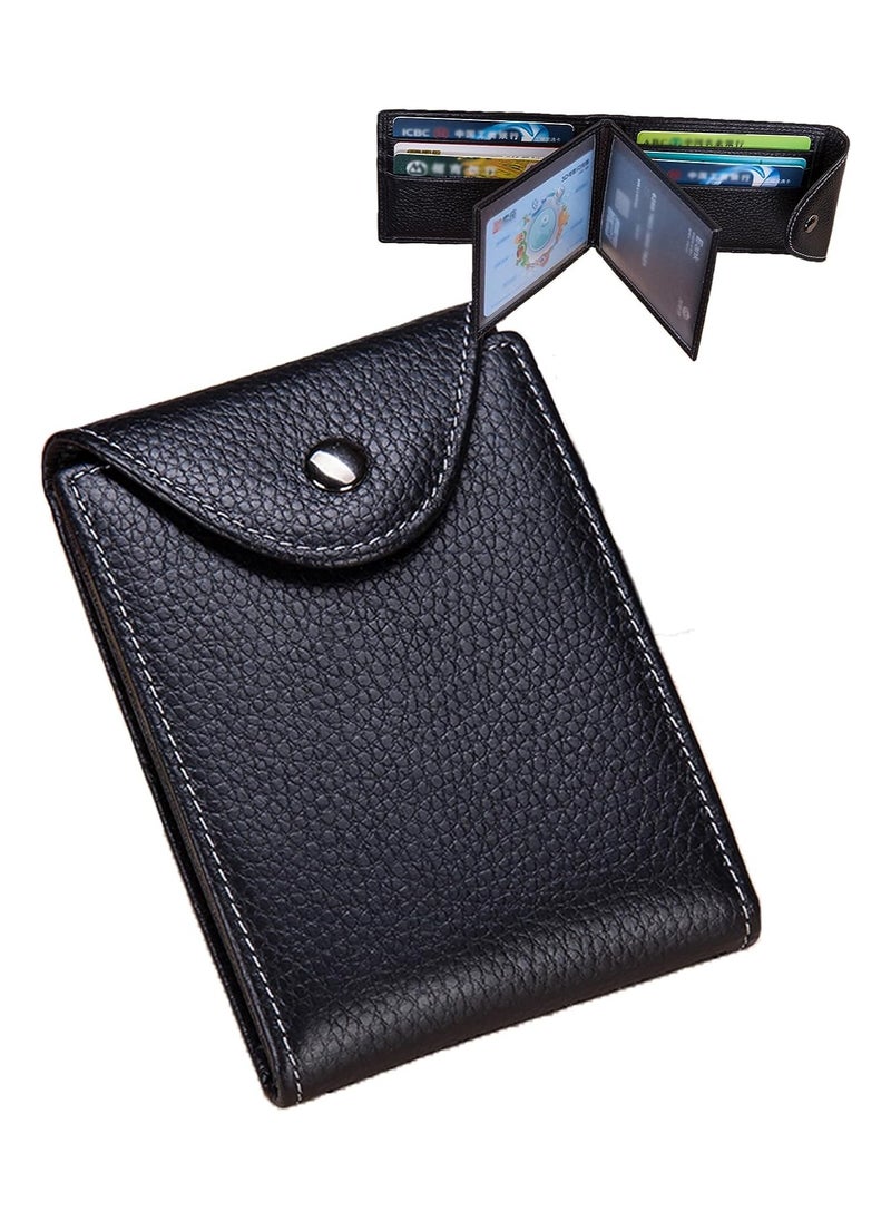 SYOSI Wallet for Men, Genuine Leather Minimalist Wallet, Slim Travel Wallet with 4 ID Window, for Business Card Credit Card Driver's License, Front Pocket Wallet, Card Case Men Gifts, Black  - Image 1