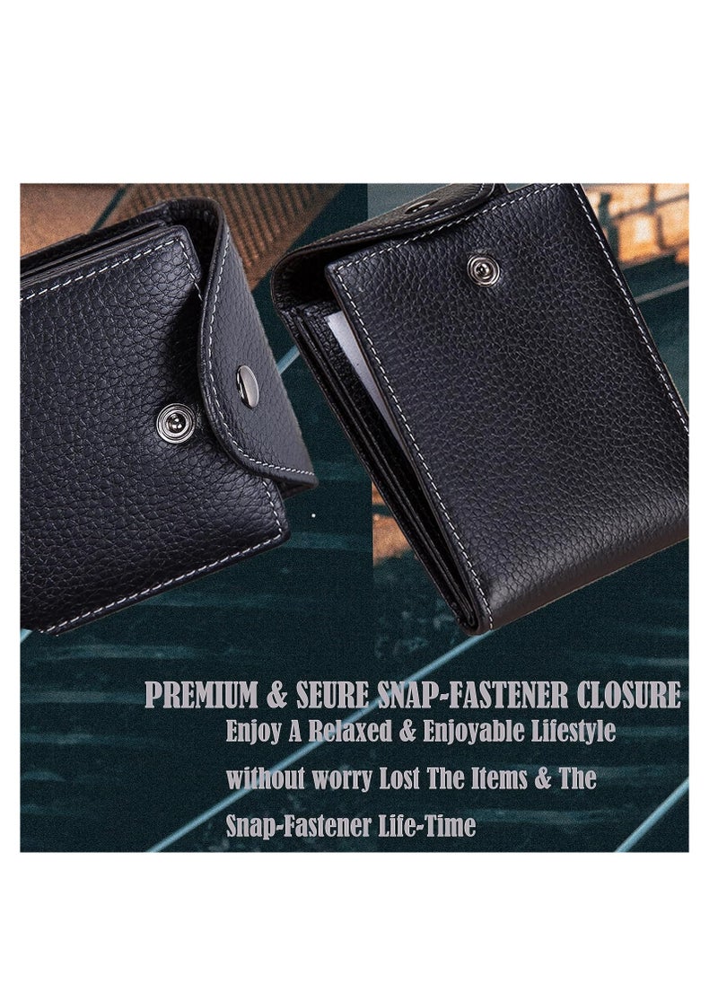SYOSI Wallet for Men, Genuine Leather Minimalist Wallet, Slim Travel Wallet with 4 ID Window, for Business Card Credit Card Driver's License, Front Pocket Wallet, Card Case Men Gifts, Black  - Image 4