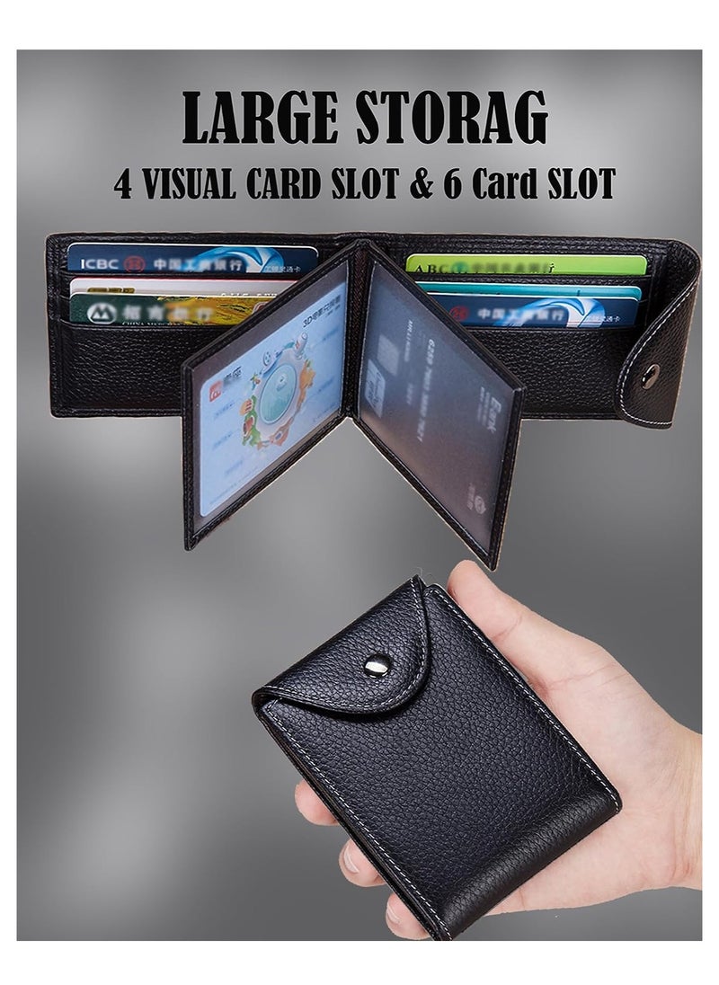 SYOSI Wallet for Men, Genuine Leather Minimalist Wallet, Slim Travel Wallet with 4 ID Window, for Business Card Credit Card Driver's License, Front Pocket Wallet, Card Case Men Gifts, Black  - Image 2
