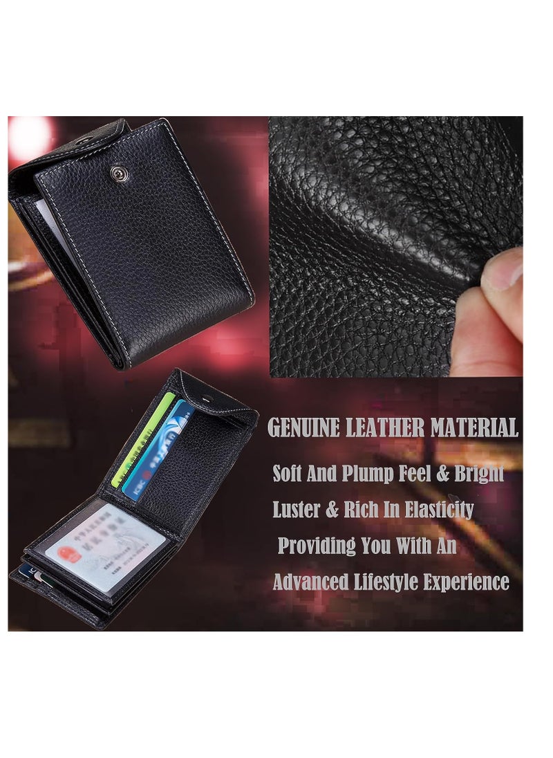 SYOSI Wallet for Men, Genuine Leather Minimalist Wallet, Slim Travel Wallet with 4 ID Window, for Business Card Credit Card Driver's License, Front Pocket Wallet, Card Case Men Gifts, Black  - Image 3