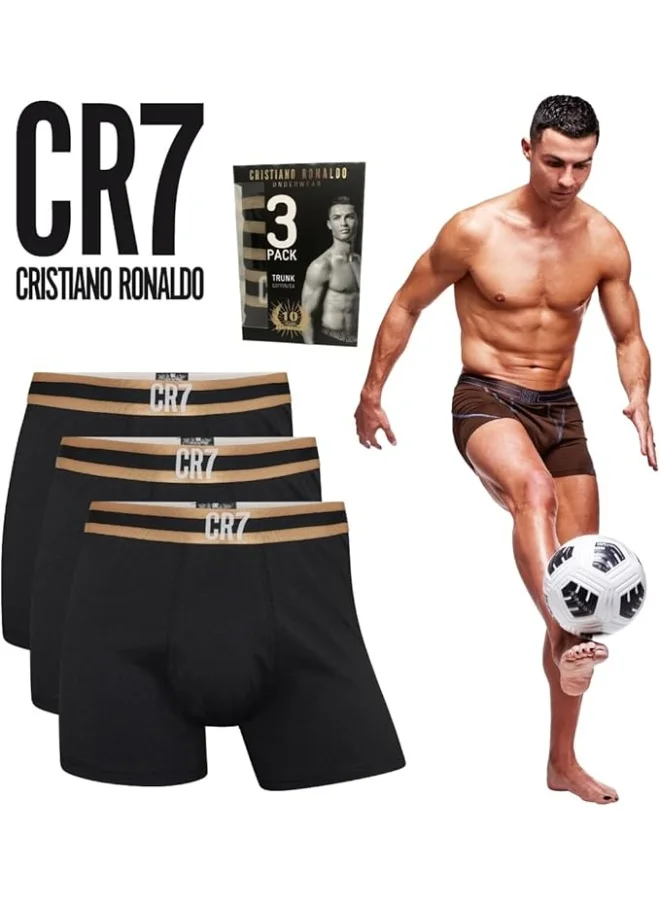 سي ار7 Men’s Basic Trunks 3-Pack – Premium Cotton Stretch Underwear (Black)