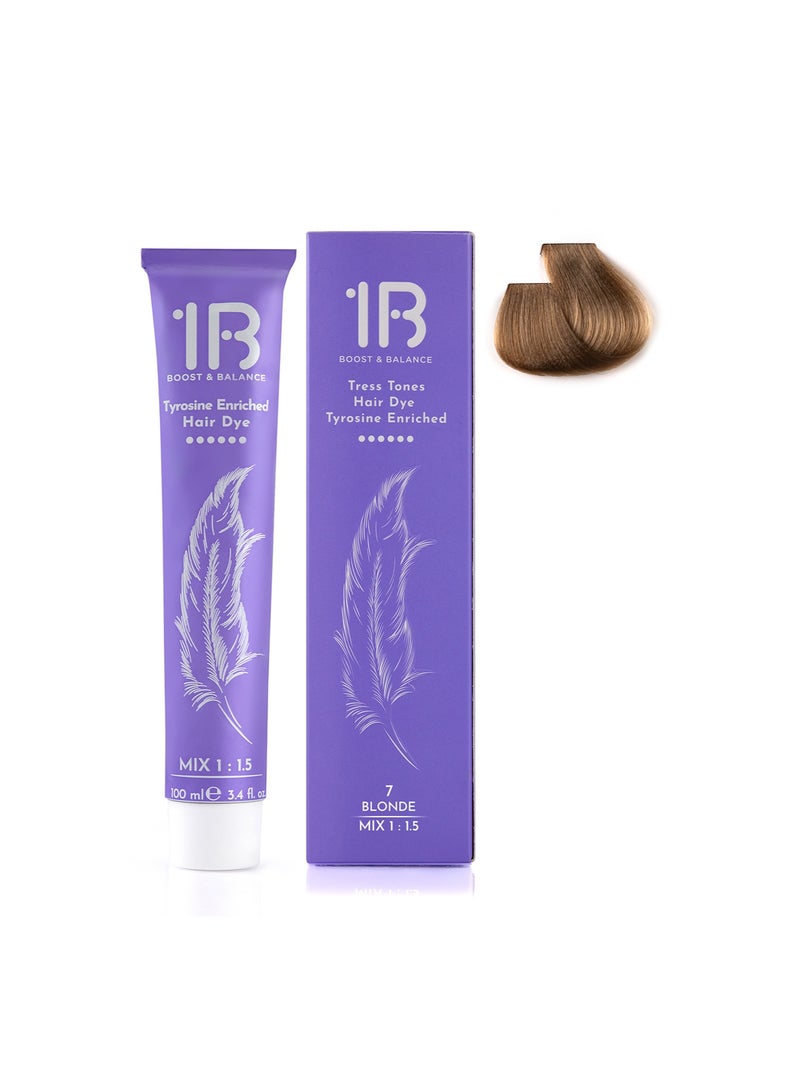 1B Hair Color Cream #7 Blonde – Permanent Natural Hair Dye with Tress Tones Tyrosine Complex | 100ml | Medium Blonde Pigment | Long-Lasting Shine & Balanced Coverage for Natural-Looking Hair - Image 2