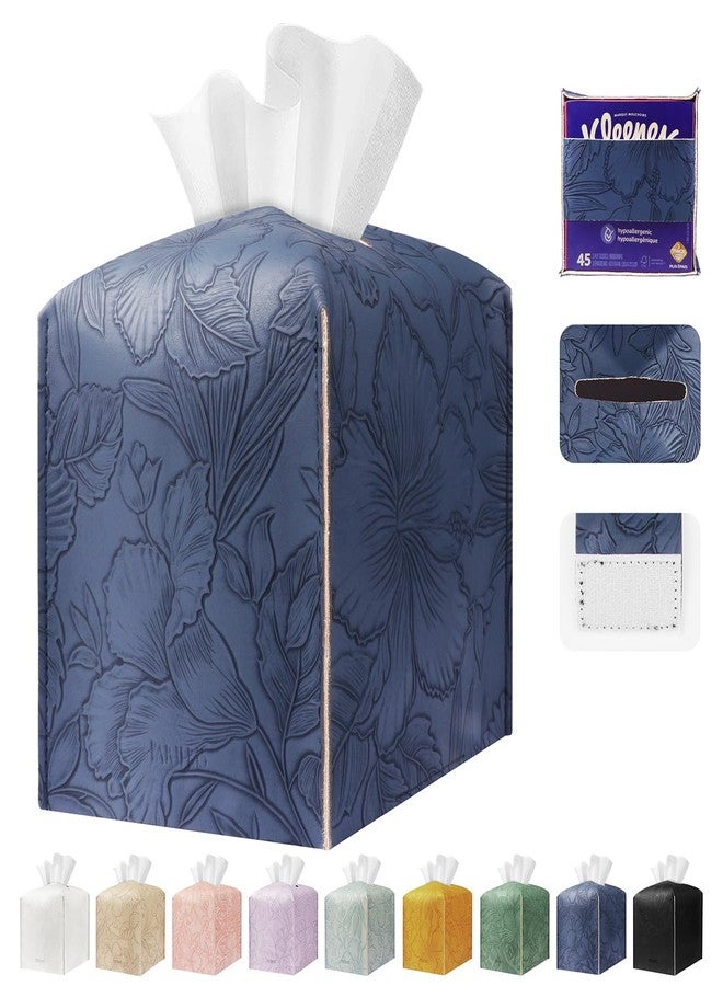 PARIERIS Tissue Box Holder Cover Square Tissue Cube Cover PU Leather Tissue Organizer with Bottom Belt for Bathroom, Tabletop, Kitchen, Night Stands, Office, Home, Car (1, Oceanblue) - Image 1