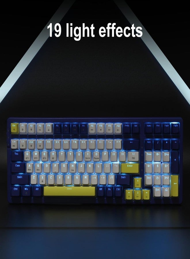 Merdia Wireless Mechanical Keyboard, Triple Mode 2.4G/USB-C/BT Gaming Keyboards 100 Keys Ice-Blue Backlit, Red Switch Keyboard | Rechargeable Mechanical Gaming Keyboards | Blue/White/Yellow - Image 4