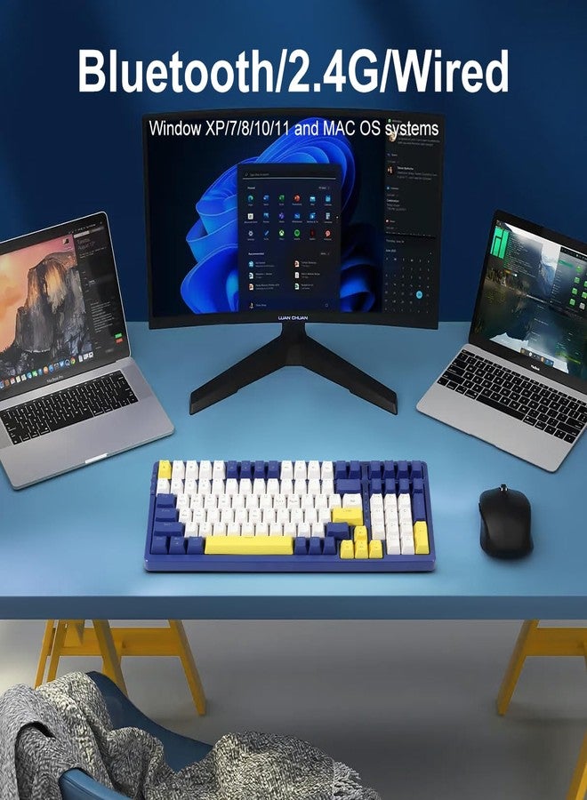 Merdia Wireless Mechanical Keyboard, Triple Mode 2.4G/USB-C/BT Gaming Keyboards 100 Keys Ice-Blue Backlit, Red Switch Keyboard | Rechargeable Mechanical Gaming Keyboards | Blue/White/Yellow - Image 3