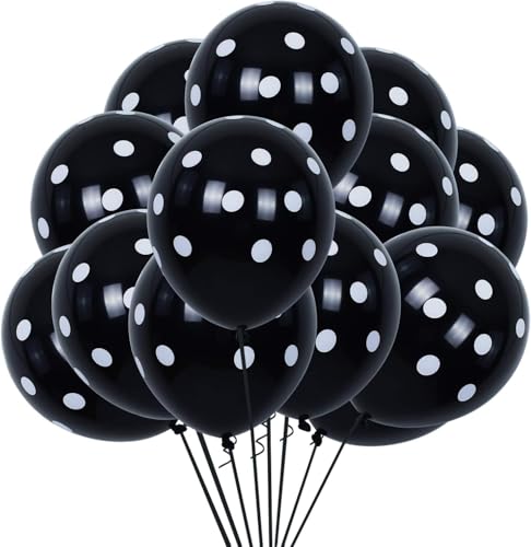 TONIFUL 100pcs Black and White Polka Dots Balloons 12inch large Polka Dot Latex Party Balloons for Wedding Birthday Party Festival Decoration Halloween Supplies - Image 1