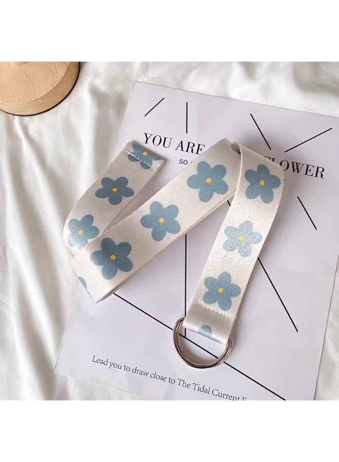 Goolsky Women's Blue Floral Print Belt with White Daisy Buckle - & Yellow Flower Waist Cinch for Jeans, Dresses, Casual & Wedding - Hand Washable Belt for Parties, Beach, Casual Attire (Standard Size) - Image 2