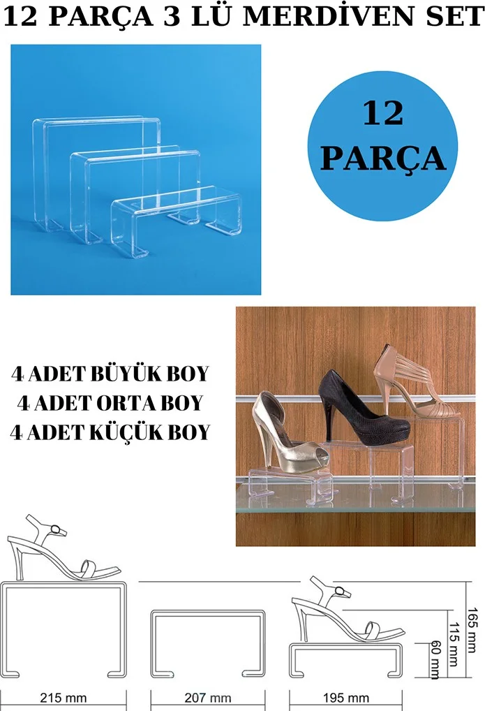 İstanbul Manken Istanbul Mannequin 12 Piece Plexiglass Transparent Tiered Shoe Rack Shoe Display Stand