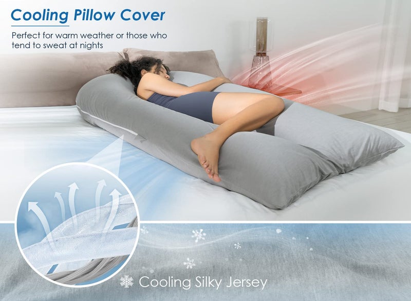 QUEEN ROSE Extra Long U Shaped Body Pillow, Cooling Pregnancy Pillows for Sleeping, 65 Inch Full Body Support Maternity Pillow for Adults, Support for Back, Hip, Legs for Pregnant Women, Grey - Image 3