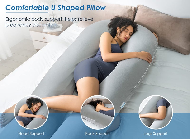 QUEEN ROSE Extra Long U Shaped Body Pillow, Cooling Pregnancy Pillows for Sleeping, 65 Inch Full Body Support Maternity Pillow for Adults, Support for Back, Hip, Legs for Pregnant Women, Grey - Image 4