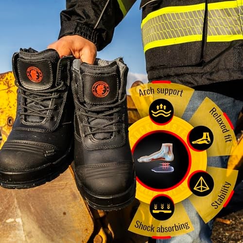 ROCKROOSTER Mens Work Boots 6 inch Steel Toe Side Zipper Safety Black Slip Resistant Work Boot TPU Outsole Breathable Leather Shoes ASTM F241318 Static Dissipative SD AK050BK US 13 - Image 3