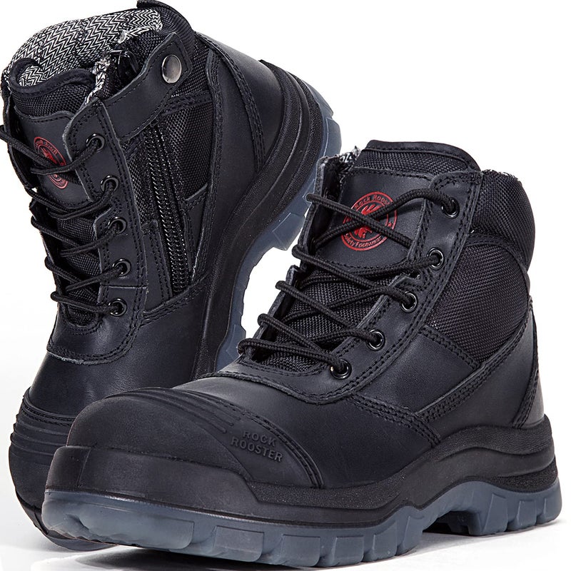 ROCKROOSTER Mens Work Boots 6 inch Steel Toe Side Zipper Safety Black Slip Resistant Work Boot TPU Outsole Breathable Leather Shoes ASTM F241318 Static Dissipative SD AK050BK US 13 - Image 2