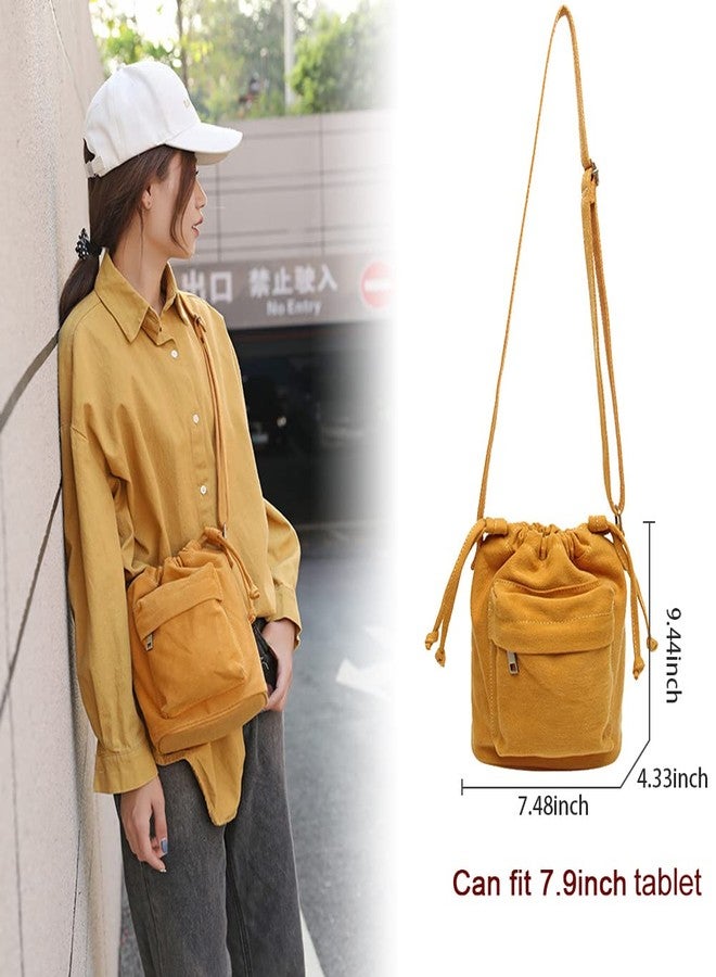 Barsine Women Small Canvas Purse Crossbody Bag Ladies Cute Little Drawstring Bucket Boho Purses, Olive Green - Image 3