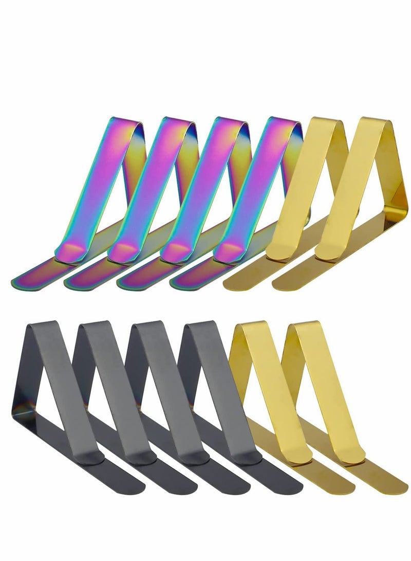 NIBEMINENT Tablecloth Clips Picnic Table Clips, 12 Pcs Stainless Steel Cloth Cover Clamps for Restaurant Camping Marquees Weddings Graduation Party(3 Colors) - Image 1