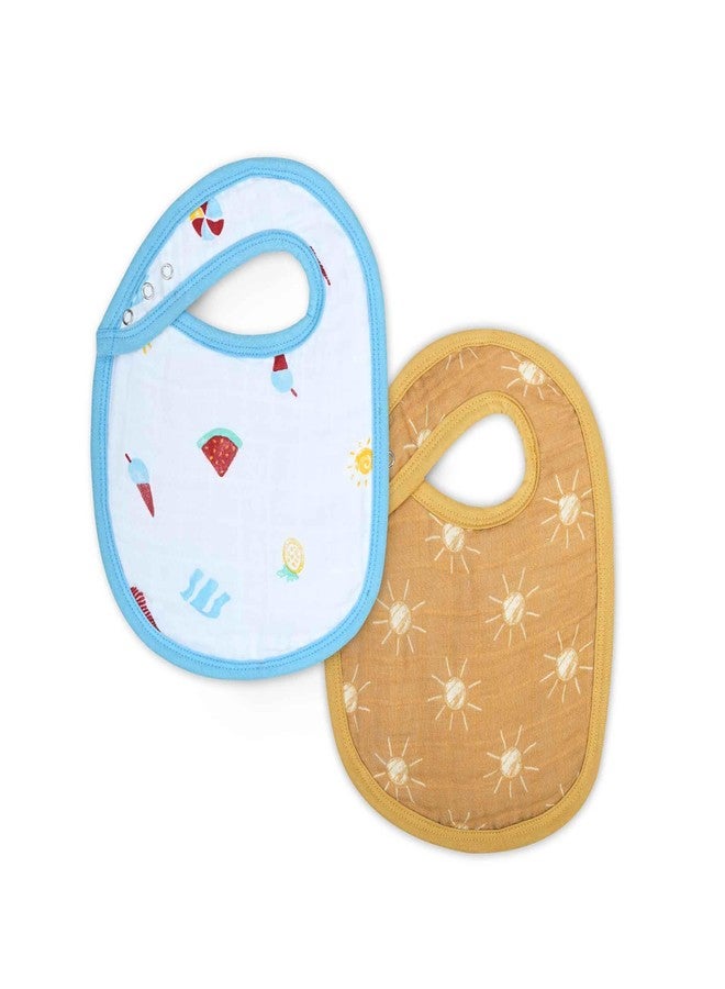 Theoni Cotton Muslin Snap Bib |New Born |Baby Feeding Bib |Sanp Closure |Adjustable Size |Baby Bib Set |Super Absorbent |Set Of 2 - Holiday Hues - Image 1
