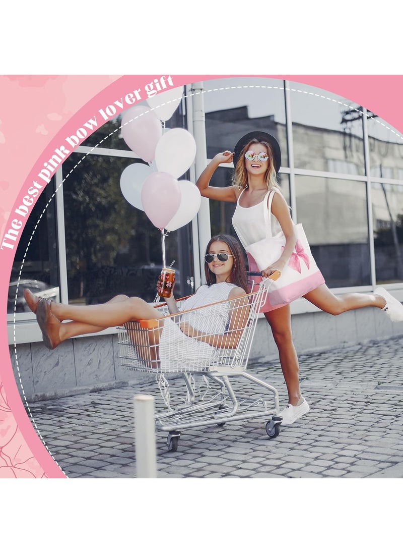 Reginary Reginary 3 Pcs Mothers Day Gifts for Women Canvas Tote Bags Set Large Tote Bag Makeup and 16 oz Glass Cup with Lid Straw Cute Funny Bow Dog Lover Birthday Gift for Women FriendPink Bow  - Image 5