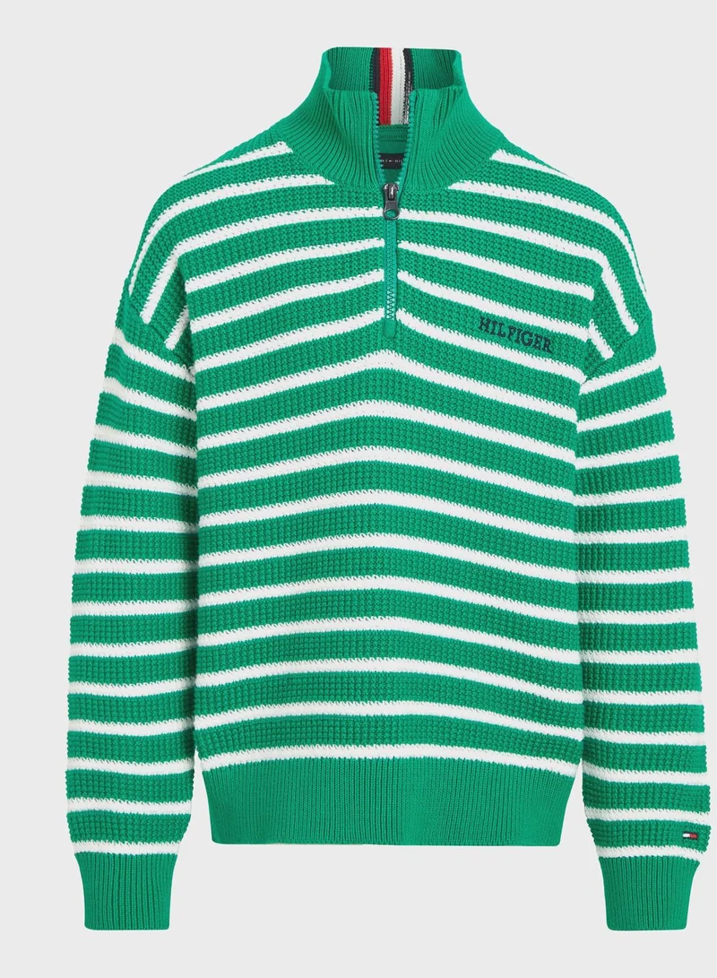 TOMMY HILFIGER Kids Striped Half Zip Sweater