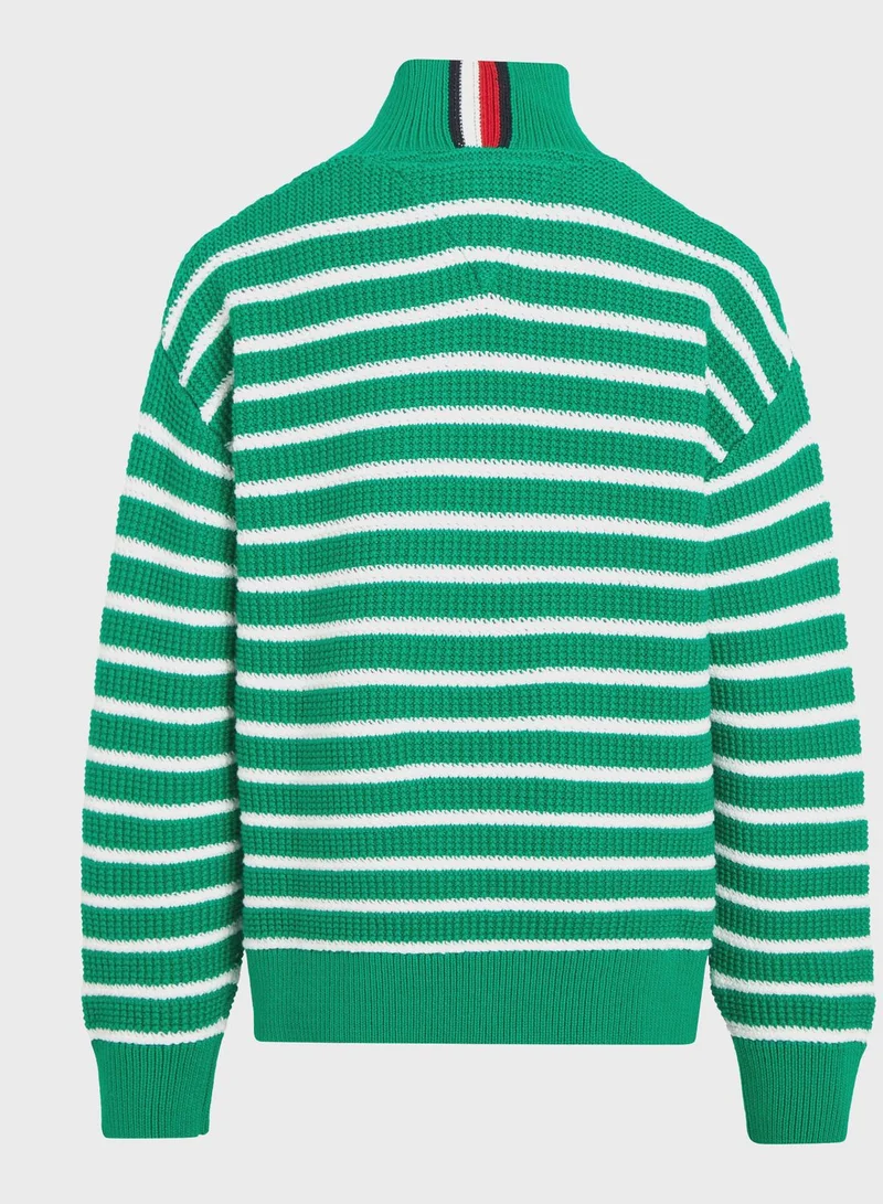 TOMMY HILFIGER Kids Striped Half Zip Sweater