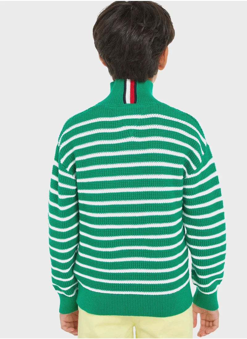 TOMMY HILFIGER Kids Striped Half Zip Sweater