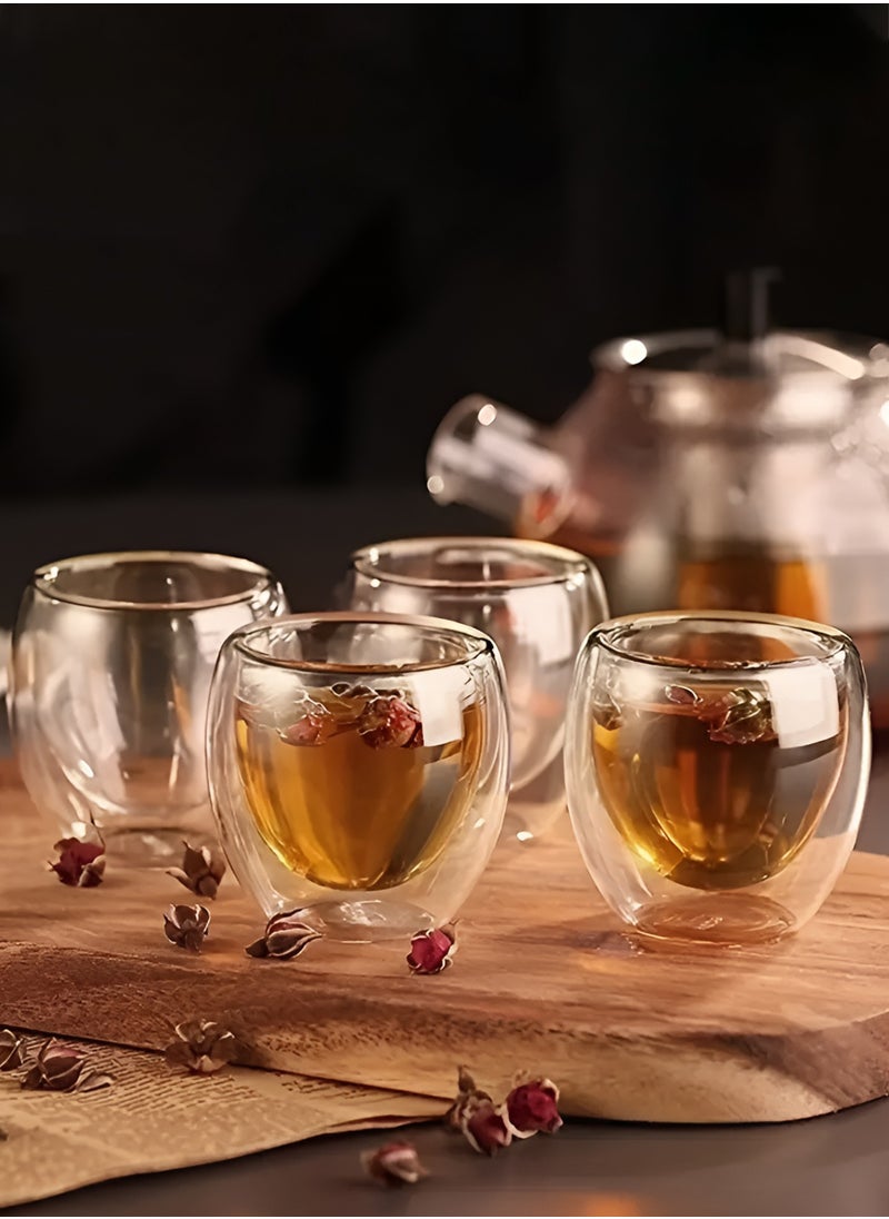 Toshionics Premium Double Wall Glass Borosilicate Glass 250ml Heat and Cold Resistant Insulated Glass Cup for Espresso Cappuccino Latte Tea Milk Wine Double Layer Clear Shot Glass Perfect for Home Office Bar Restaurant Shops Special Occasions Birthdays Anniversaries Valentine's Day and Ramadan (Set of 4)  - Image 1