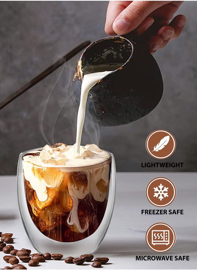 Toshionics Premium Double Wall Glass Borosilicate Glass 250ml Heat and Cold Resistant Insulated Glass Cup for Espresso Cappuccino Latte Tea Milk Wine Double Layer Clear Shot Glass Perfect for Home Office Bar Restaurant Shops Special Occasions Birthdays Anniversaries Valentine's Day and Ramadan (Set of 4)  - Image 2