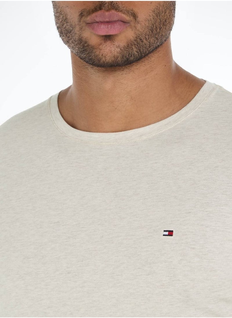 TOMMY HILFIGER Men's Flag Embroidery Extra Slim Fit T-Shirt -  Stretch cotton, Beige  - Image 4