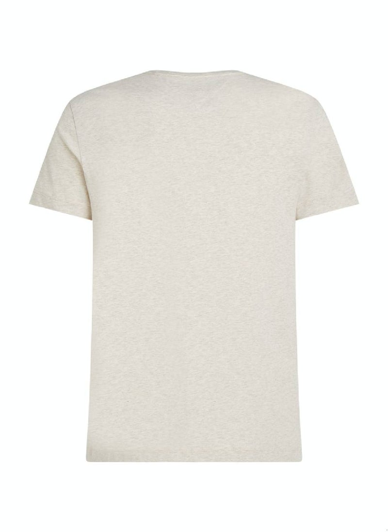 TOMMY HILFIGER Men's Flag Embroidery Extra Slim Fit T-Shirt -  Stretch cotton, Beige  - Image 5