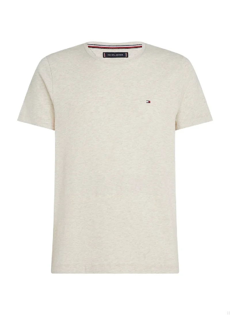 TOMMY HILFIGER Men's Flag Embroidery Extra Slim Fit T-Shirt -  Stretch cotton, Beige