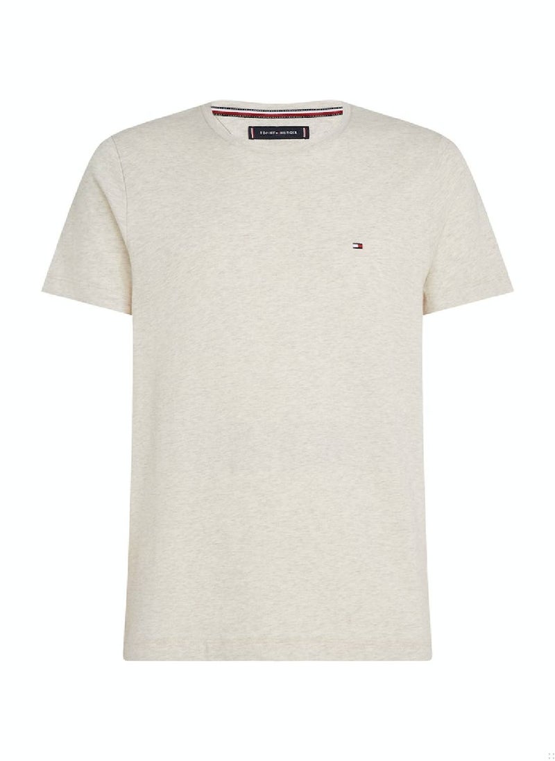 TOMMY HILFIGER Men's Flag Embroidery Extra Slim Fit T-Shirt -  Stretch cotton, Beige  - Image 2