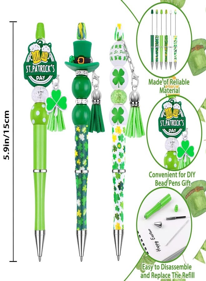 Vellibring 12 Set St Patricks Day Beadable Pens Plastic Bead Pens Clover Green Bulk Ballpoint DIY Crafting Pens Making Kit with Pendants Lobster Clasps for Students Teens School Office Supplies - Image 3