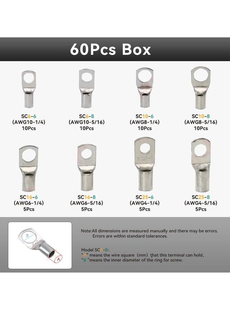 SYOSI Battery Cable Crimping Tool Kit, AWG 1/0-8 with 60PCS Copper Ring Terminals, 8 Sizes, Heavy Duty Lug Crimper for Wire Lugs, Battery Terminals, Copper Lugs - Image 2