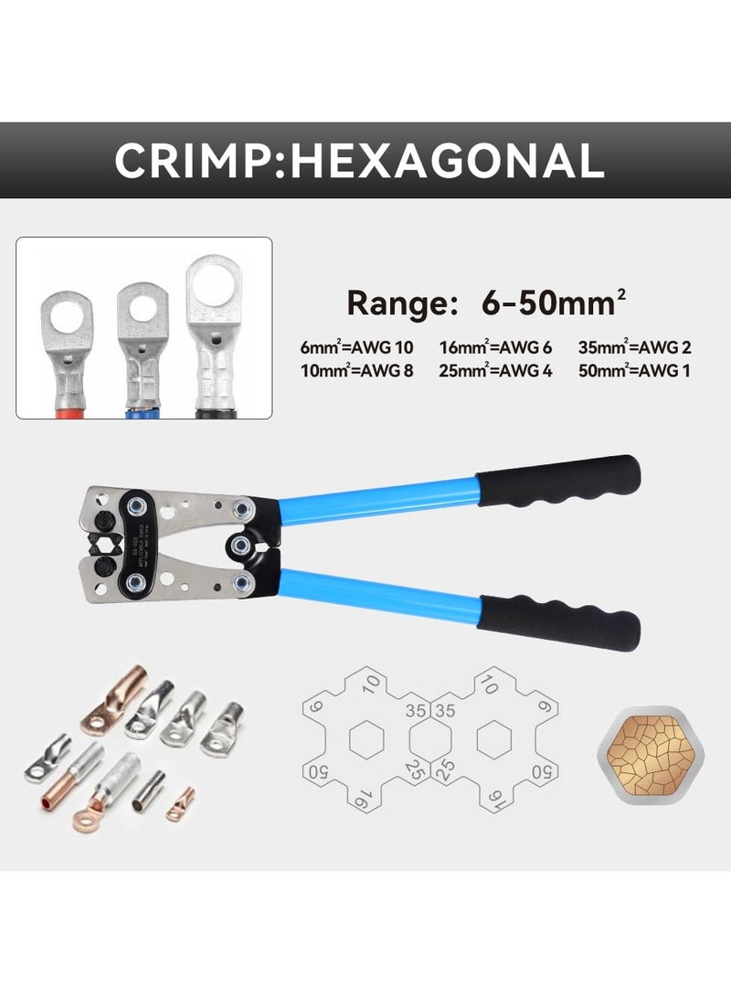 SYOSI Battery Cable Crimping Tool Kit, AWG 1/0-8 with 60PCS Copper Ring Terminals, 8 Sizes, Heavy Duty Lug Crimper for Wire Lugs, Battery Terminals, Copper Lugs - Image 3
