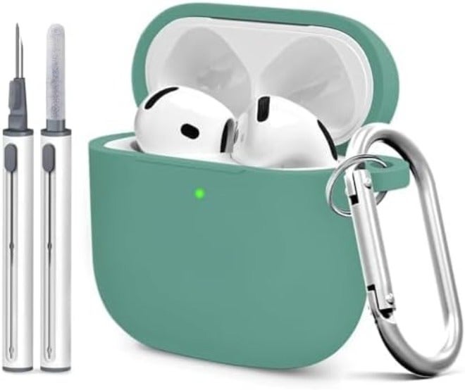 Woyinger Silicone Case Cover for AirPods 4th Gen, Soft Skin, Full Protection, Keychain, Cleaner Kit (Milk Tea) - Image 1