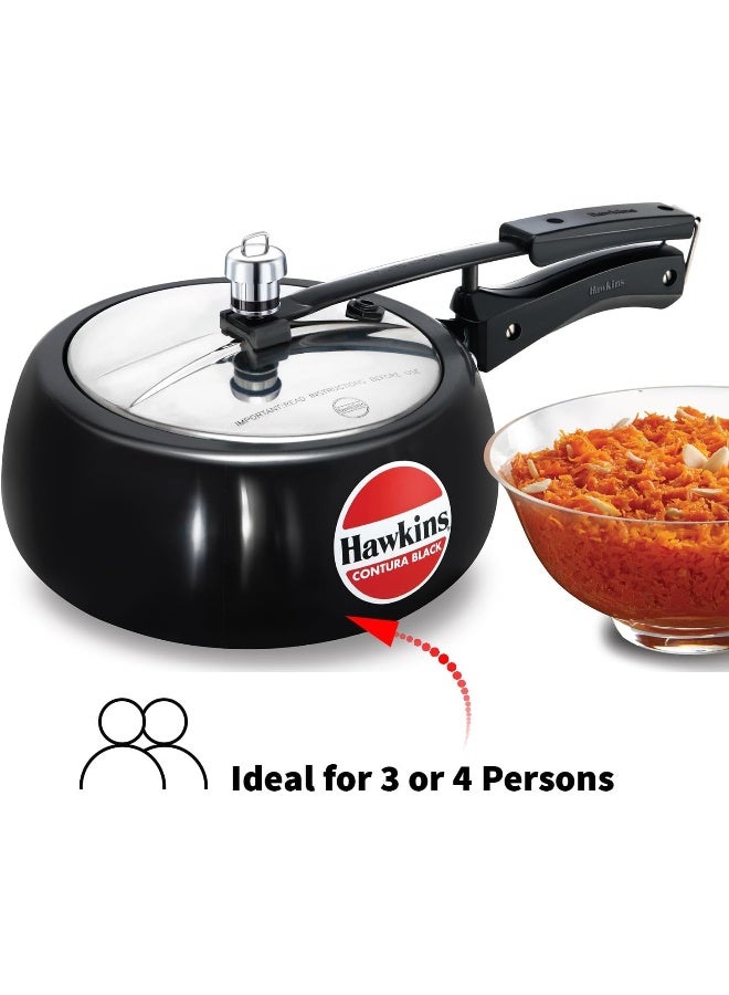 Hawkins 3.5 Liters Contura Hard Anodised Aluminium Pressure Cooker,With Inner Lid,Black - Image 2