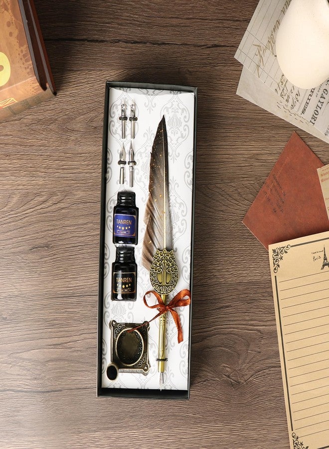 TIANREN Feather Pen and Ink Set,quill pen ink set,Antique Calligraphy Pen with 4 Replaceable Nibs,2 Bottle of ink,Pen Holder Christmas Gift for Men&Women.(Gray) - Image 4