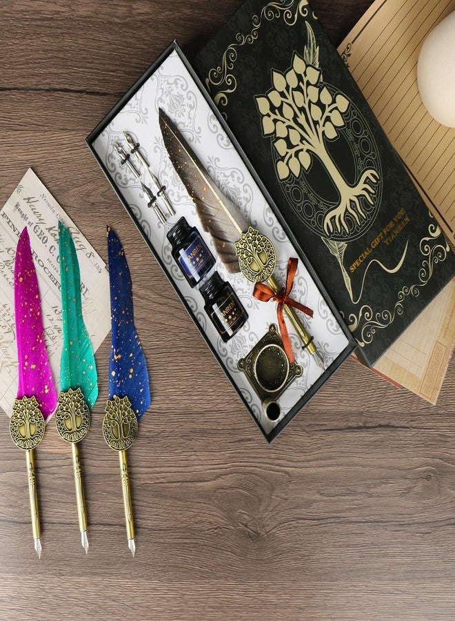 TIANREN Feather Pen and Ink Set,quill pen ink set,Antique Calligraphy Pen with 4 Replaceable Nibs,2 Bottle of ink,Pen Holder Christmas Gift for Men&Women.(Gray) - Image 3