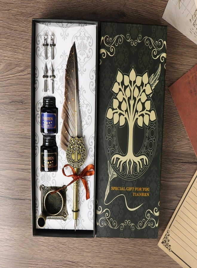 TIANREN Feather Pen and Ink Set,quill pen ink set,Antique Calligraphy Pen with 4 Replaceable Nibs,2 Bottle of ink,Pen Holder Christmas Gift for Men&Women.(Gray) - Image 5